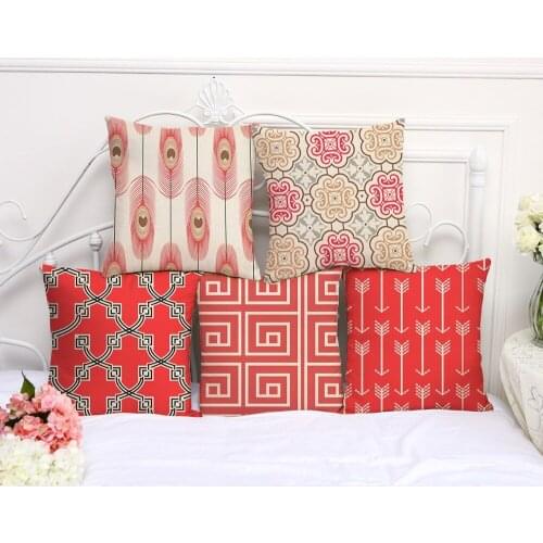 Decorative Pillow Case Pink Red Geometric Pillowcase 17.5 Inch Cotton Linen Chair Seat Throw Pillow Cover G1016