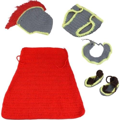 Toddler Kids Set Knitted Crochet Knight Cool Suit Photography Props For Newborn Baby Handmade Infant Baby Clothes