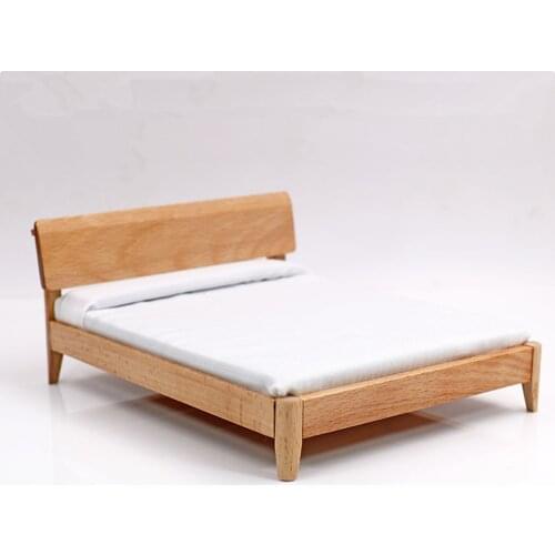 DIY 1:12 Dollhouse Mini Furniture Wooden Bed Model Doll House Decor Toys for 6 inch Action Figures Body Toy