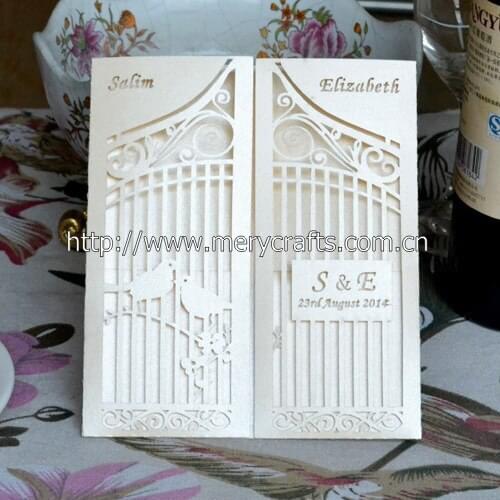 Elegant wedding decorations "love birds-2" laser cut wedding invitations ivory from Mery Crafts