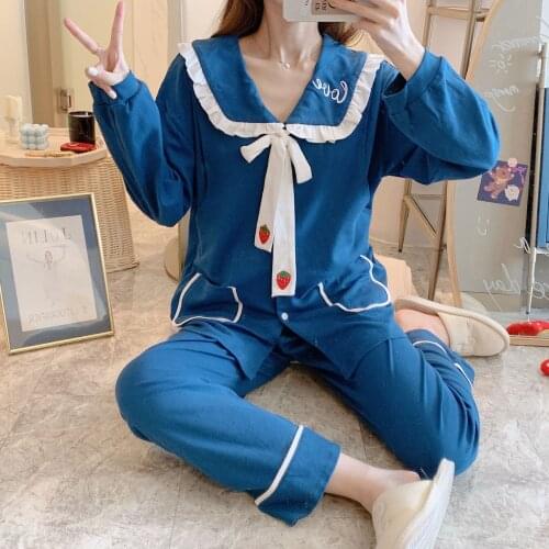 Japanese style cotton autumn and winter pajamas for pregnant women, breastfeeding clothes, large size home service suits, ladies