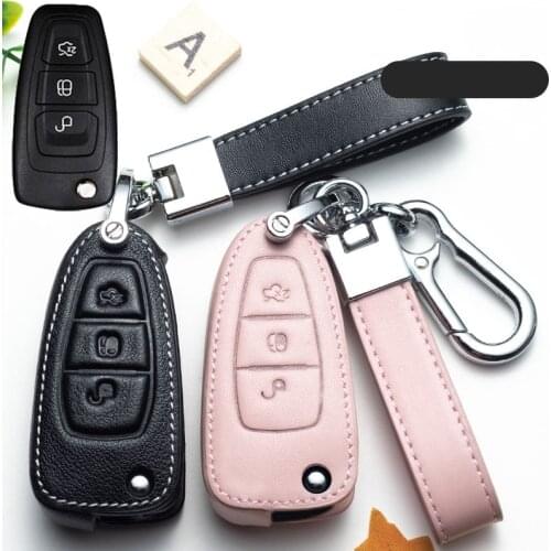 3 Button Leather Car Key Cover Case for Ford Focus Fiesta Ranger C-Max S-Max Focus Galaxy Mondeo Transit Tourneo