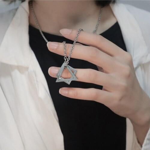 Interlocking Square Triangle Pendant Geometric Stainless Steel Stereoscopic Stacking Necklace Minimalist Jewelry Unisex
