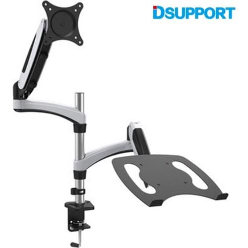 GM124U-D TOP Sell Desktop Clamping 360 degree Gas Spring Dual Arm for 15"-27" Monitor Holder+ 13-17" Laptop Holder Bracket