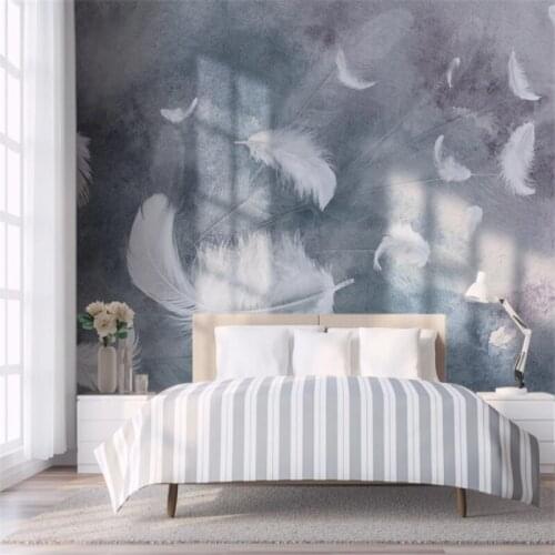 Custom Mural Wallpaper Minimalism Hand Painted Watercolor White Feather Bedroom Background Wall Painting