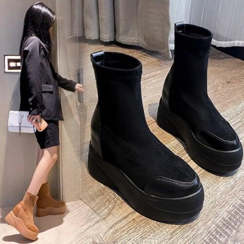 New platform thick-soled short boots internally increased elastic boots Martin boots single boots womens boots X766