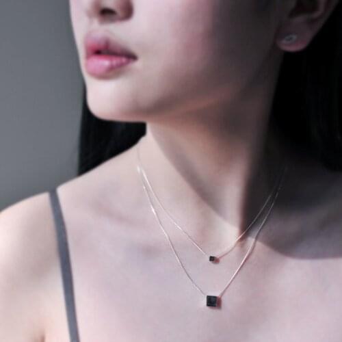 New Simple Geometric 925 sterling silver Multi Layer Chokers Necklaces for Women Jewelry Square Female Pendant Necklace