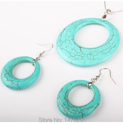 New Charm Green Howlite Stone Donut Beads Pendant & Earring 1 SET