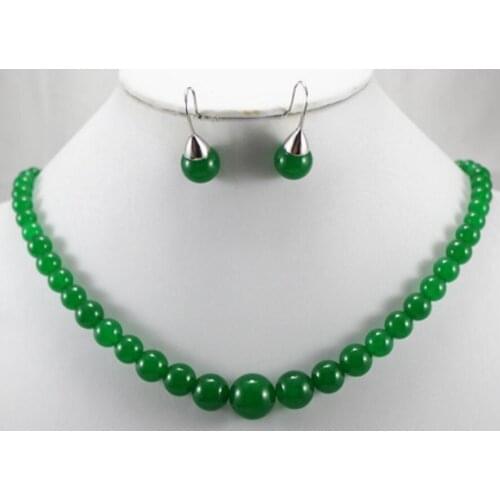 Wholesale charming and elegant 6-12mm green Natural jade necklace & earrings jewelry set