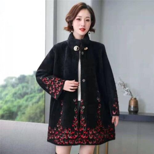 Oversized Mother clothing Long Sweater Coat Female Half-high Collar Print Mink Fur Coat Women Middle-aged Knitted Cardigan f2745