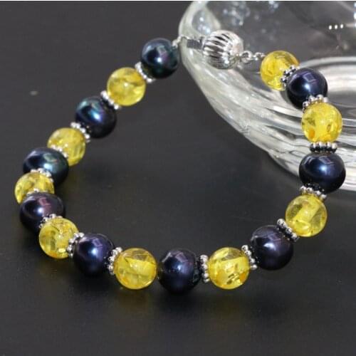 Wholesale price free shipping black natural 7-8mm pearl pretty bracelets spacer beads 8mm round faux resin beeswax 7.5inch B2745