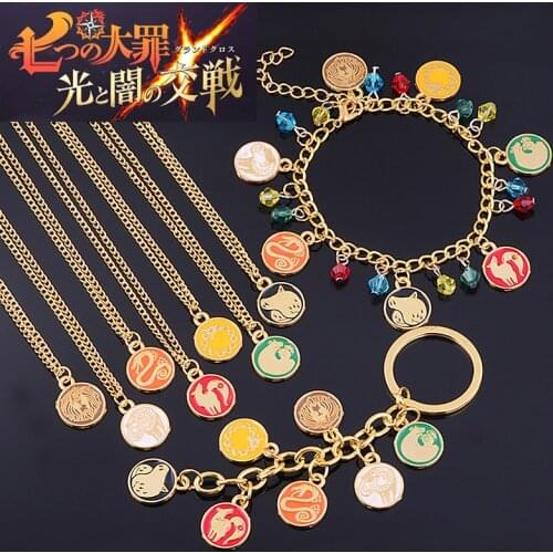 Anime The Seven Deadly Sins Necklace For Woman Man Goth Meliodas Elizabeth Gold Lucky Coin Pendant Collier Cosplay Jewelry Gift