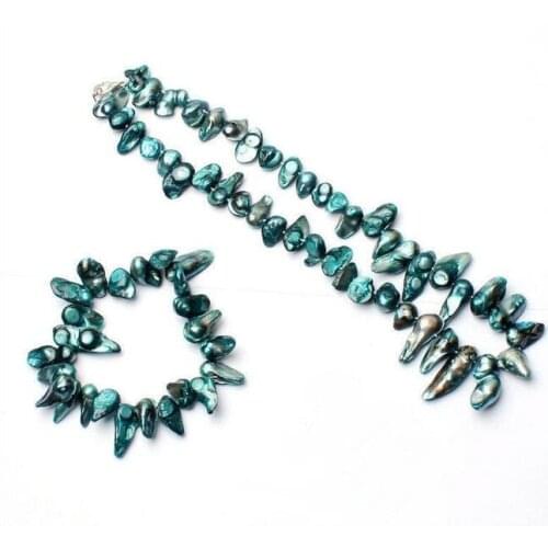 12 colors woman jewelry set 8-16mm baroque pearl necklace Elastic rope bracelet Natural South Sea Shell Pearl AAA 17'' 45cm