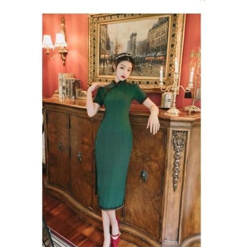 New summer original Chinese Old shanghai style mandarin collar Vintage cotton and linen slim Cheongsam dress for women
