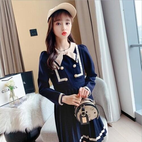 Girls Pleated Dress 2021 Spring Korea Fashion Girls Party Dresses Cute Kids Clothes Teen Clothing 6 8 10 12 Year