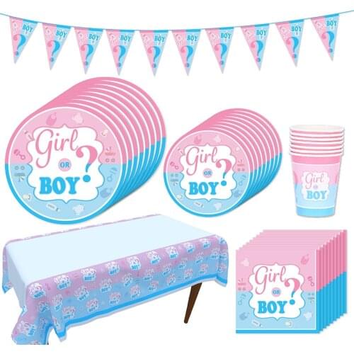 Gender Reveal Party Disposable Tableware Its A Boy or Girl Paper Plate Cups Napkin Blue Pink Baby Shower Decorations Supplies