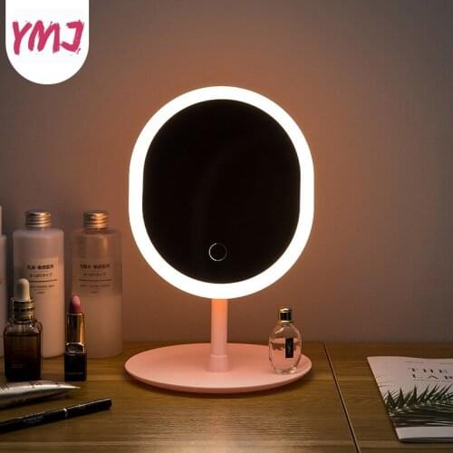 Portable LED Lighted Circular Makeup Mirror Compact Travel Sensing Lighting Cosmetic Mirror Wireless USB Charging Touch Dimmer