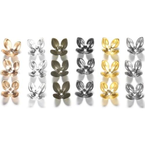 50pcs/Lot 15*8 mm Gold Plated Beads Caps Flower Findings Petal Spacer Bead Cap Charms For DIY Jewelry Making Supplies Wholesale