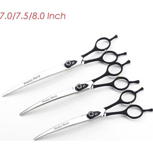 Professional Japan 440C 7.0 7.5 8.0 inch Professional Pet Scissors for Dog Grooming Black Curved Right Left Hand Shears