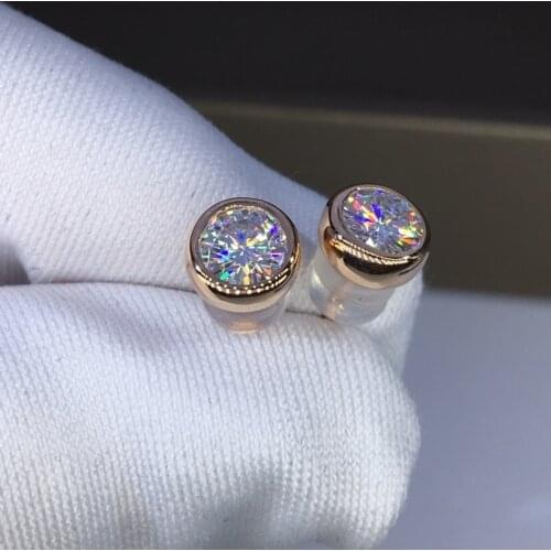 Rose Gold Round Cut Zircon Stud Earrings White Crystal Earrings Bride Wedding Engagement Jewelry Gift