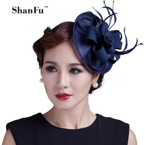 ShanFu Lady Sinamay Fascinator Hat Girls Pillbox Hat with Clip Vintage Polyester Cocktail Headpiece Navy Black SFC12386