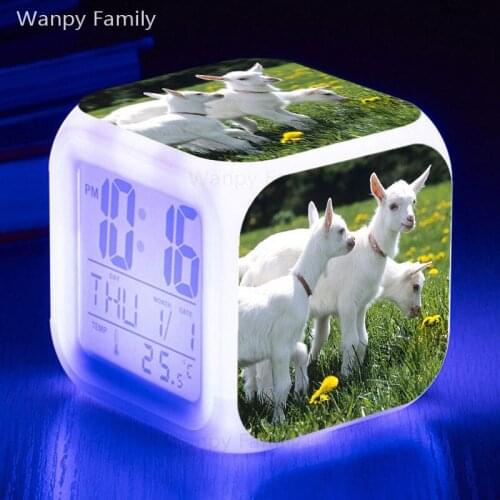 Lovely White Little Lamb Alarm Clock Color Glowing LED Digital Clock For Kids Birthday Gift Multifunctio Touch Sensing Clock