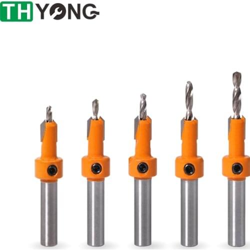 5Pcs Round Shank Countersink Router Drill Woodworking Taper Hole Tapping Screw Extractor Wood Milling Cutter