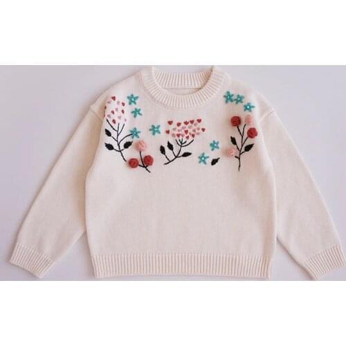 21 Girls sweaters pullover embroidered floral pattern sweet cute toddler baby knitted tops 90-130