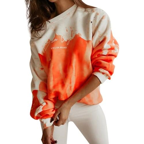 Tie-dye Patchwork Long Sleeve Hoodies Women Korean Long Sleeve Sweatshirts Casual Loose Tops Classic Round Neck Pullover Худи