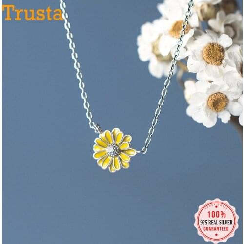 TrustDavis Real 925 Sterling Silver Fashion Little Daisy Flowers Choker Necklace For Women Wedding Valentines Day Jewelry DB466