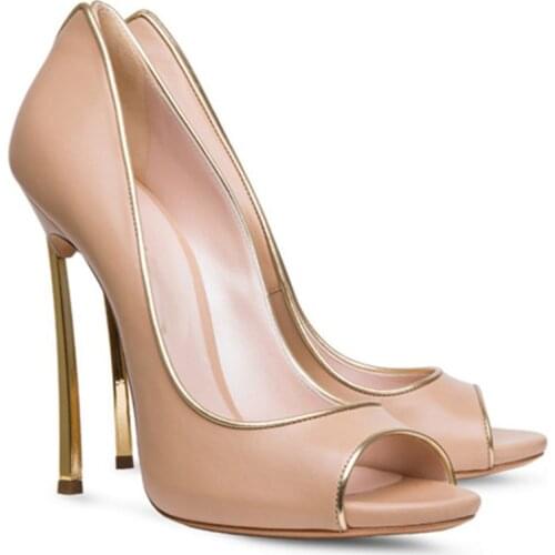 European style Fish mouth single shoe girl New autumn 2021 Shallow mouth Gold Plated heel Barefoot Banquet high heels Nude shoes