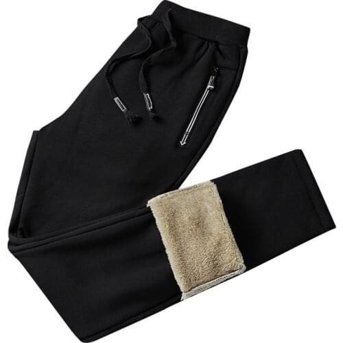 Thicken Sweatpants Winter Mens Plus Velvet Padded Trousers Cotton Warm Straight Pants Solid Trend Sports Jogges M-5XL