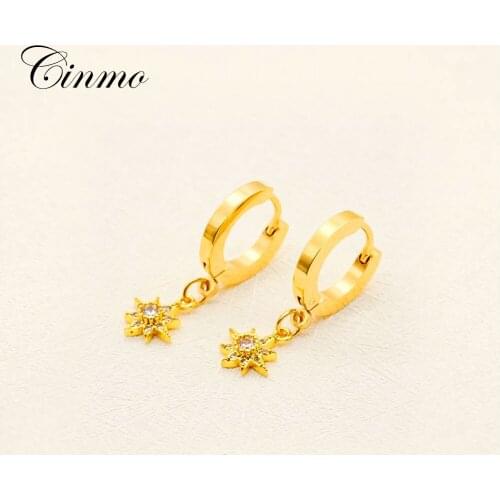 Cinmo Stainless Steel Piercing Drop Earrings For Women Girls Korean Crystal Star Dangle Earrings Wholesale Cute Jewelry Gift