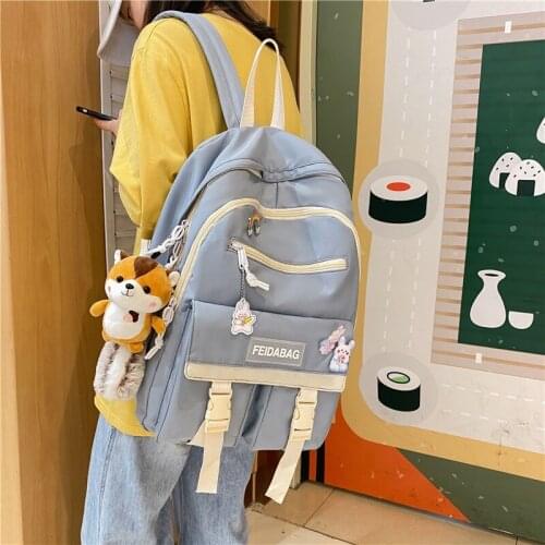 Women Backpack Large-capacity Waterproof School Backpack Harajuku Cute Badge Wear-resistant Student School Bag