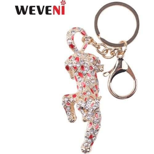 WEVENI Rhinestone Metal Cheetah Leopard Key Chain Key Holder Keyring Charm Trendy Animal Jewelry For Women Pendant Dropship