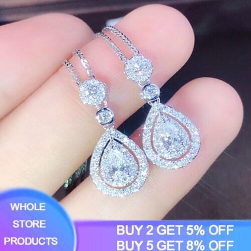YANHUI Fashion Crystal Water Drop Pendant Necklaces For Women Short Clavicle Chain Choker 925 Sterling Silver Jewelry Girl DN685