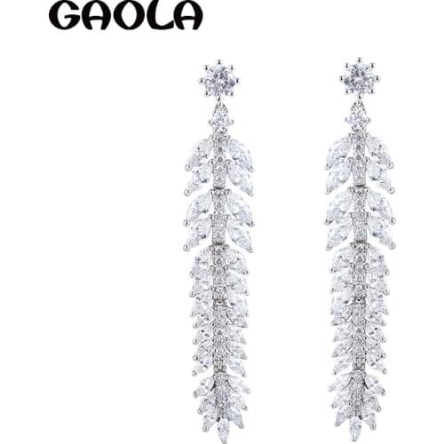 GAOLA High Quality Classic Long Flower Dangle Earrings For Women Romantic Cubic Zirconia Earring GLE6556