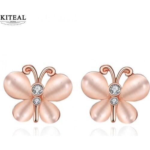 KITEAL New Sale Gold color White earring for women butterfly crystal opal pendientes floating charms