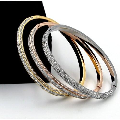 Fashion Stainless Steel Better Crystal Round Bangle Bracelet Screw Rose Gold Color Female Woman Party Wedding Gift