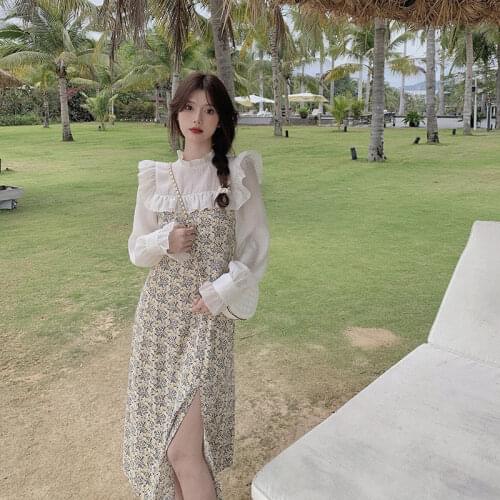 Gentle Wind Snow Spinning Floral Dress 2021 New French First Love Wind Fairy A-line Skirt Student Temperament Long Skirt