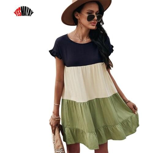 Striped Patchwork Summer Dresses For Women 2021 Short Sleeve Beach Dress For Holiday Robe Femme Oversize Midi Dress Female Loose