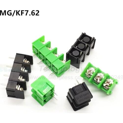 10PCS/lot 7.62 mm KF7.62 - 2P 3P 4P MG 762 - 2 3 4 Pin Can be spliced Screw Terminal Block Connector Black Green 7.62mm Pitch