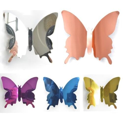 12Pcs/Set 3D Butterfly Mirror Wall Sticker Decal Wall Art Removable Kids Room DIY Decoration Sticker Wedding Decoration