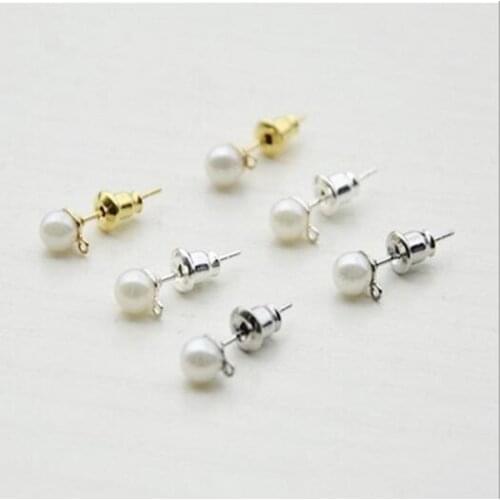 20pcs Stainless Steel Stud Earring Bezel Post Earrings Pins with Loop Hang/ 5mm Imitation Pearl Beads for Diy Jewelry Earrings