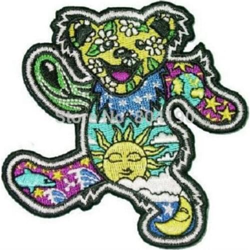 3.5" Grateful Dead DANCING BEAR Logo Music Band Embroidered IRON ON Patch Rock Punk Heavy Metal clothes application