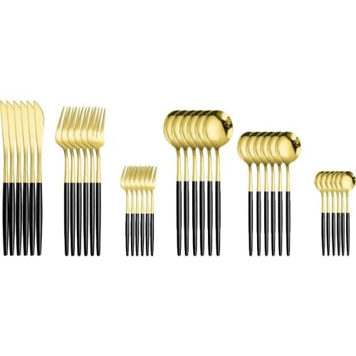 36Pcs Stainless Steel Cutlery Set Gold Knife Tea Fork Dessert Spoon Table Dinnerware Flatware Dinner Silverware Tableware Gift