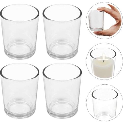 4pcs Glass Transparent Candle Cup Candle Holder Simple Style Candle Container