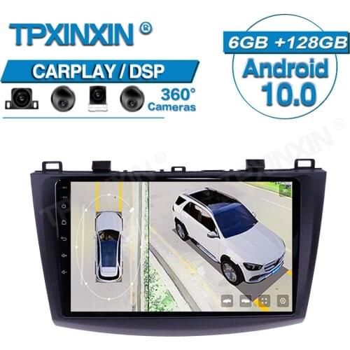 Carplay 6+128G Android For Mazda 3 2009 - 2013 360 HD Auto Surround View Camera Car Multimedia Player Stereo Radio GPS Navigtion