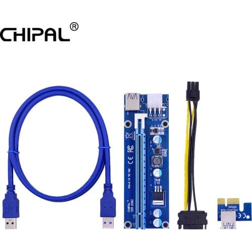 CHIPAL 100pcs VER006C PCI-E Riser Card PCI Express X1 to X16 Adapter 1M 0.6M USB 3.0 Cable SATA to 6Pin Power Cord