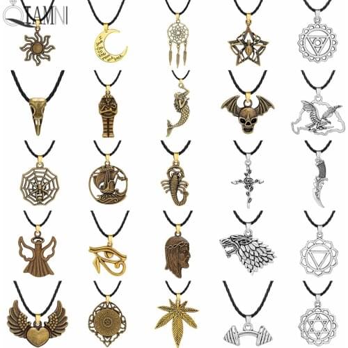 QIAMNI Punk Valknut Odin 's Symbol of Norse Amulet Necklaces Pendant Choker for Men Viking Slavic Hip Hop Pagan Talisman Jewelry